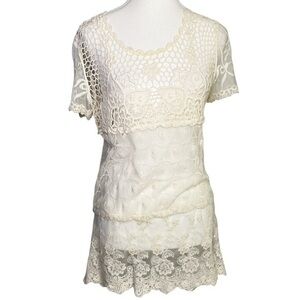 Cato Cream Lace Overlay Short Sleeve Top